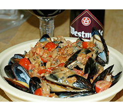 Beer and Bacon Steamed Mussels