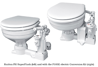 Marine toilet flushes wet or dry, manual or electric